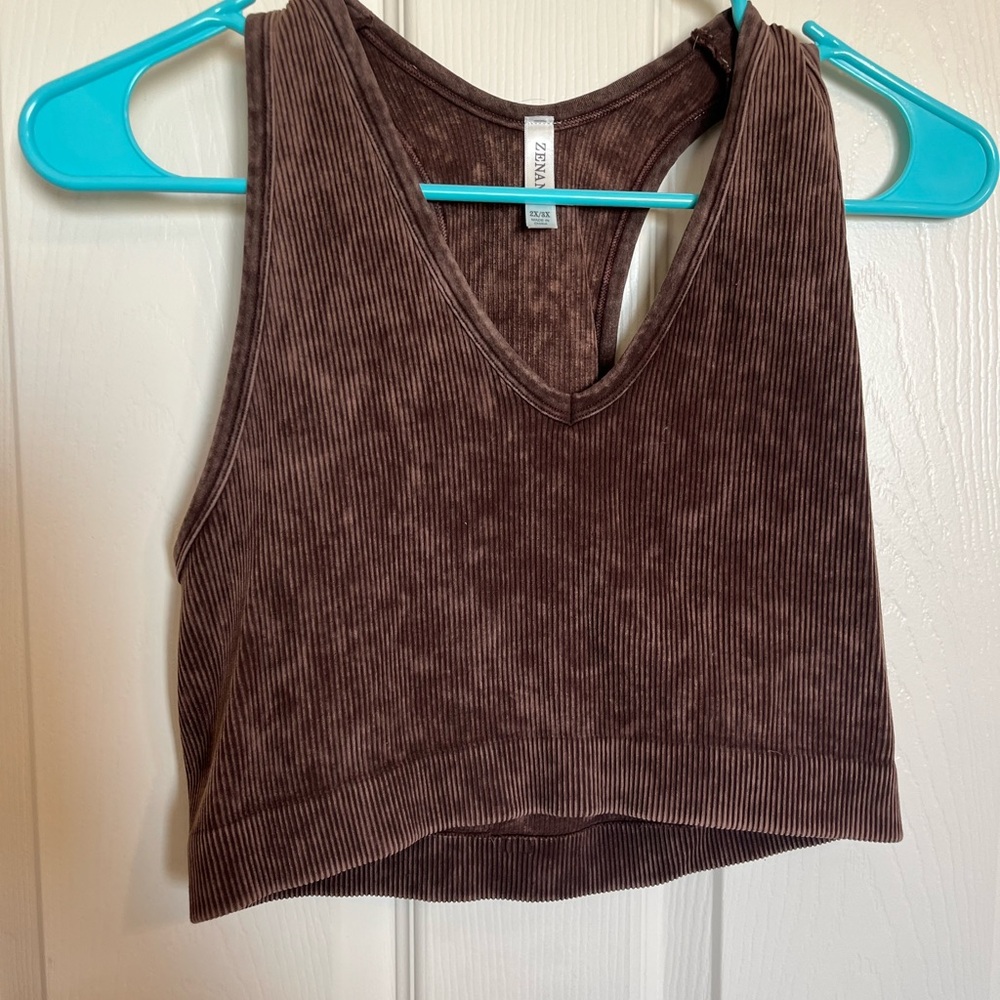 Brown Ribbed Tank Top